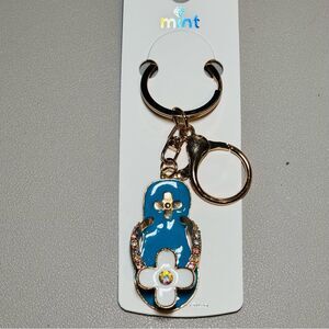 BAG CHARM MINT Blue Flip Flop Keychain with Gold and Crystal Accents